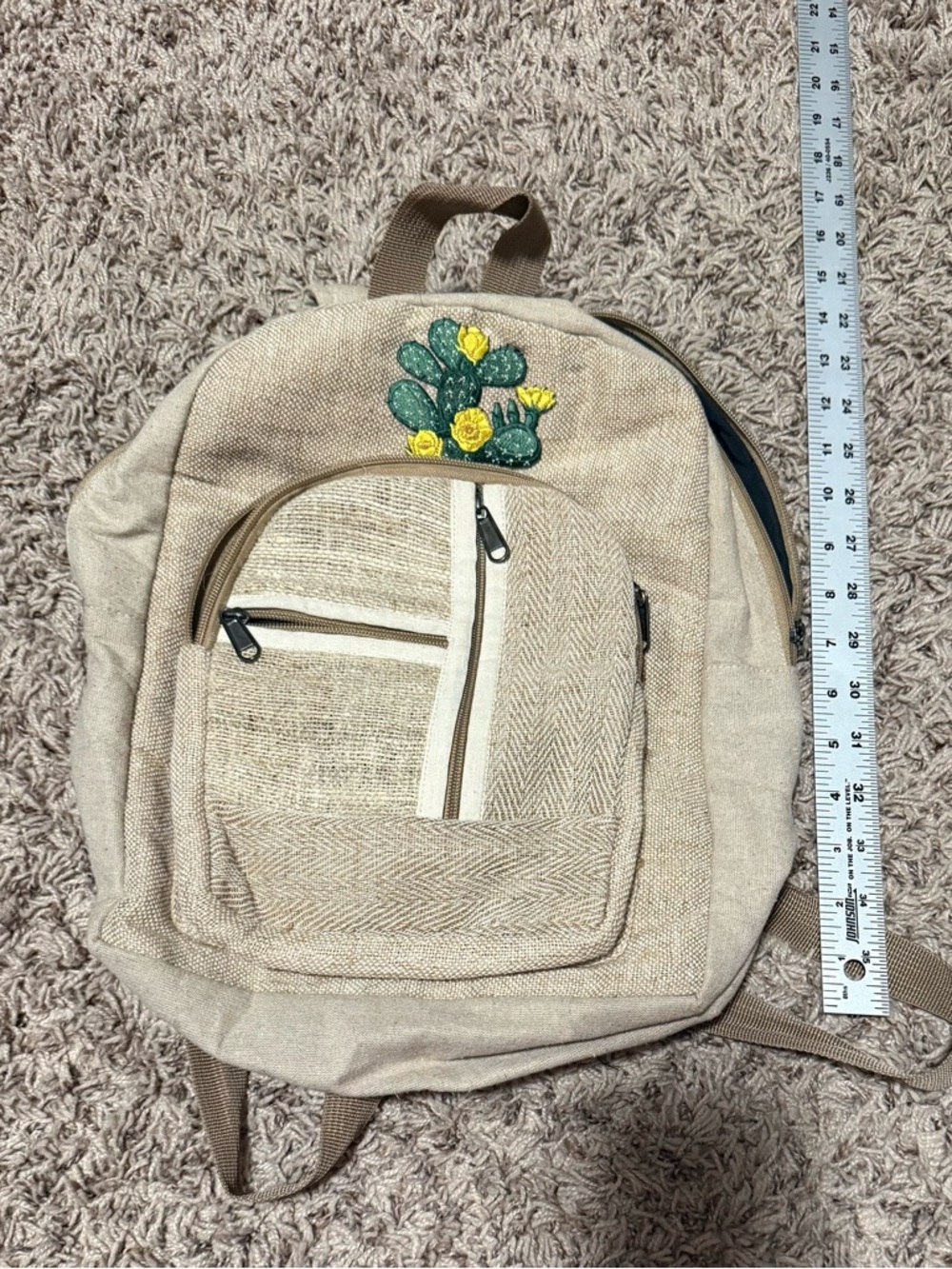 Himalayan Hemp canvas backpack with cactus embroidery - Picture 6 of 7